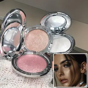 Single Color Highlighter Disc, Illuminating Diamond Flashing Eye Bags Pearlescent Mashed Potato Highlighter, Long-Lasting Non-Smudging Face And Eye Glitter Cream, Rose Golden Round Powder Container, Radiant Shine, Contour Enhancer