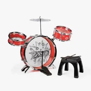 Big Band Music Drum Set for Children with Bass Drum Pedal Large & Small Toms Cymbal Drumsticks Stool Percussion Toy