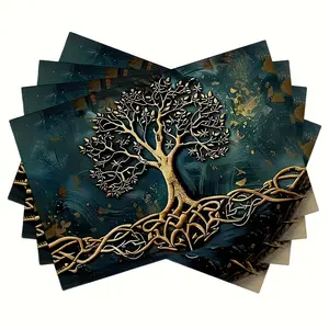 4/6/8pcs Tree of Life Placemats Set, decorative dining table mats with artistic romantic design for kitchen table decor and family gatherings, reusable table accessories for dining room styling, home entertaining and everyday meals