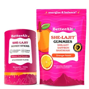 BetterAlt Daily Power Duo | SHE-Lajit Honey Sticks & Gummies with Shilajit, Shatavari & Saffron | Energy & Hormonal Balance | 1 month Supply