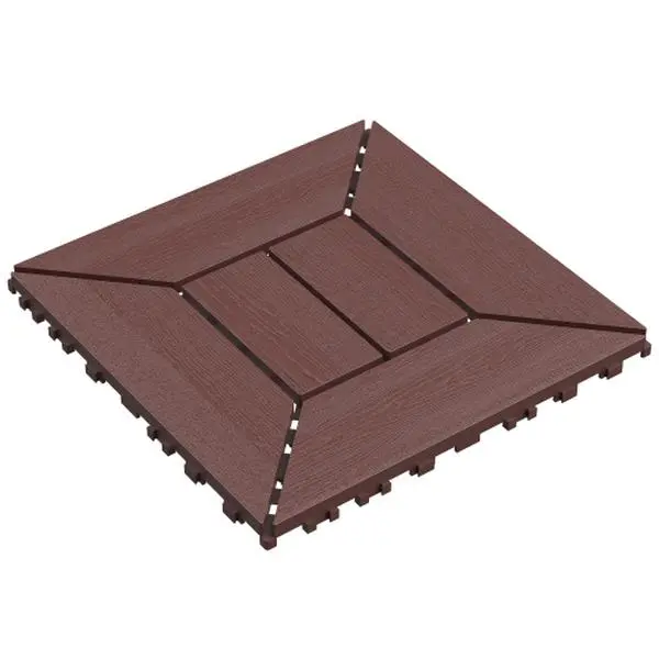 Brown 12-in DIY Interlocking Click-Parquet Floor Tiles - 44 Pieces, High-Gloss Water-Based Epoxy Zellige Finish, PP Material, Load Bearing, Outdoor Safe, Easy-to-Install for Balcony Deck Refresh Home Improvement Flooring