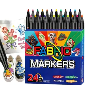 12/24 Colors Permanent Fabric Markers for Clothing – Soft Brush Bright Color Pens for DIY Crafts, Doodles, Greeting Cards, Clothing, Canvas, T-Shirts, Quick-Dry, Non-Toxic, Art Supplies for Adults & Kids