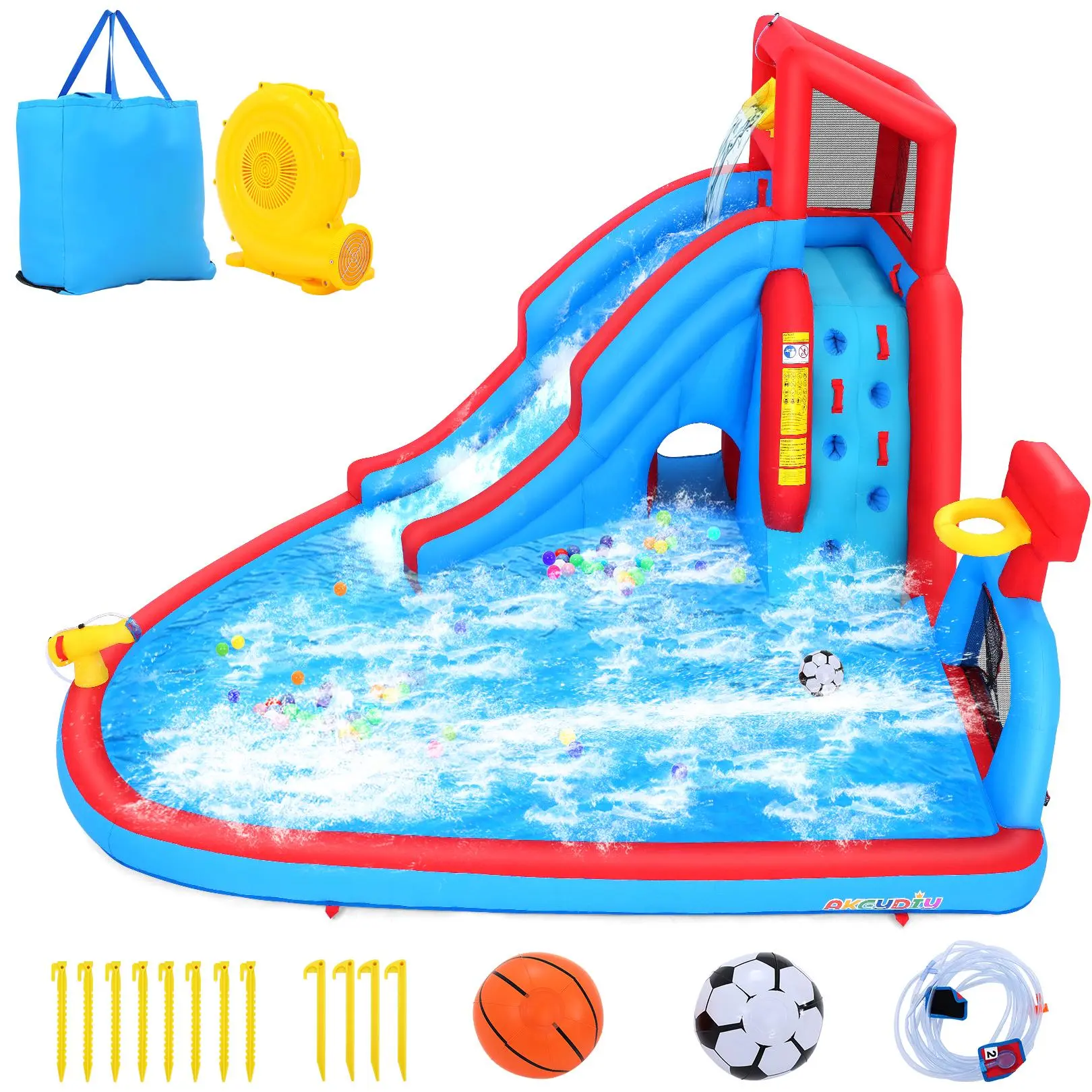 Whubefy Inflatable Bounce House with Water Slide,Gigant Bouncer Wet or Dry Bouncy House with Large Bouncing Area,Large Splash Pool,Climbing Wall,Cannon,Soccer Gate,Blower Included,Birthday Party,Gifts for Kids, mothersdaygift, Summervibes