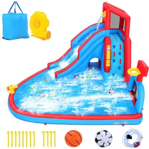 Whubefy Inflatable Bounce House with Water Slide,Gigant Bouncer Wet or Dry Bouncy House with Large Bouncing Area,Large Splash Pool,Climbing Wall,Cannon,Soccer Gate,Blower Included,Birthday Party,Gifts for Kids