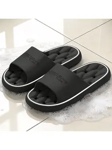 "RESPECT" Streetwear Letter Print Quick-Dry Hollow Out Slide Slippers, Non-Slip Drainage Bathroom Shower Shoes, Soft Cushioned Home Sandals for Fashion Lovers