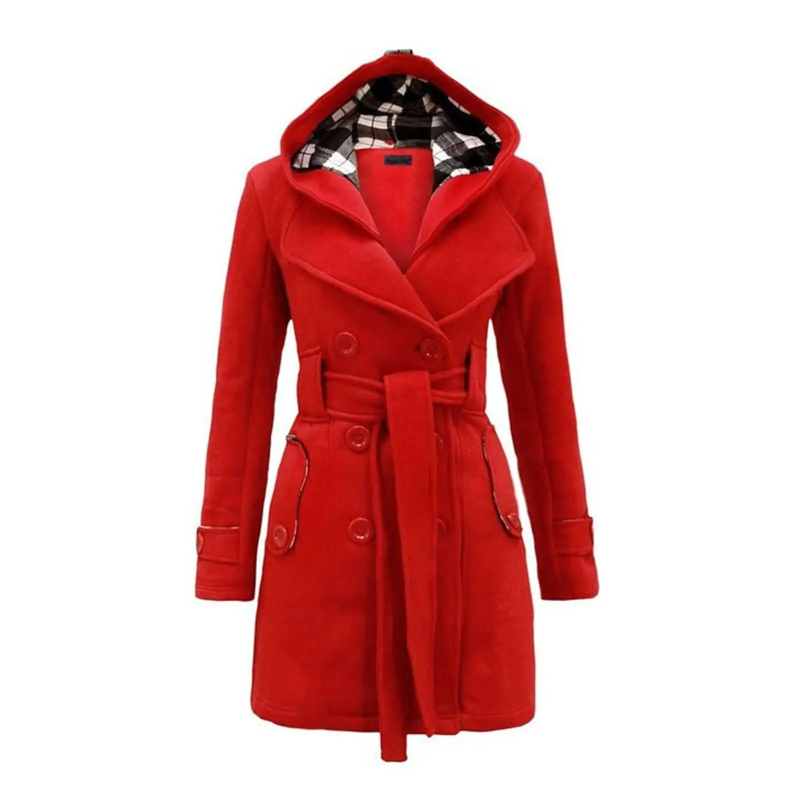 Women's Double-Breasted Trench Coat - Classic Lapel, Belted, Hooded Ladies Jacket for Fall Winter Warm Outerwear