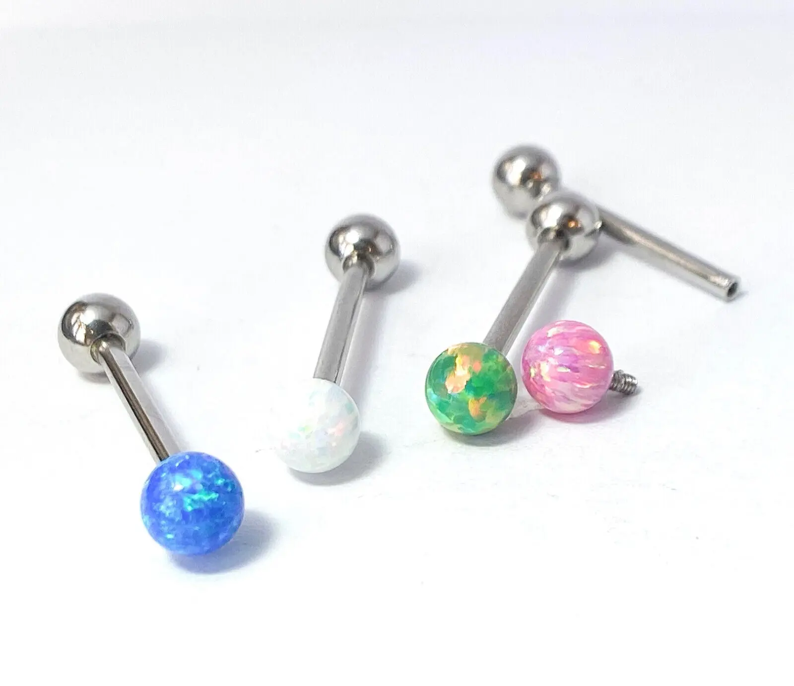 1pc Internally Threaded 5mm Opal Ball Tongue Ring Steel Barbell 5/8" 16mm 14g