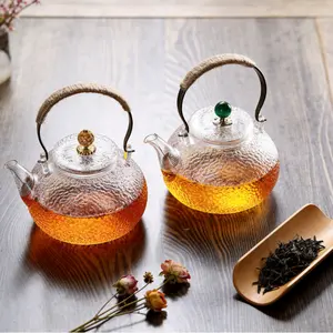 700ml Hammered Handle Teapot High Temperature Resistant Glass Filter Kung Fu Tea Set Household Explosion-proof Glass Teapot Shape Tea Set