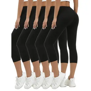5pcs Super Soft Capri Pants for Women — No-See-Through Workout/Running/Yoga Athletic Capri Leggings, Women’s Activewear