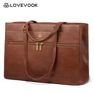 LOVEVOOK Laptop Bag for Women,15.6 Inch Vintage Work Tote Bags for Women,Leather Teacher Bag,Large Handbag Computer Briefcase