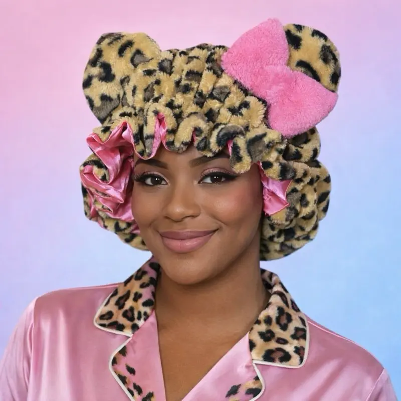 Luxury Kitty Teddy Bonnet - Adjustable, Comfortable, Stylish, Daily Hair Care and Protection with Satin Lining & Cute Ears