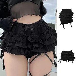 Women Bloomer Shorts, Summer Elastic Waist Layered Solid Casual Shorts, Streetwear for Daily, Ladies Clothes for Indoor Outdoor Wear, Ladies Clothes for Daily Wear(Sheet)