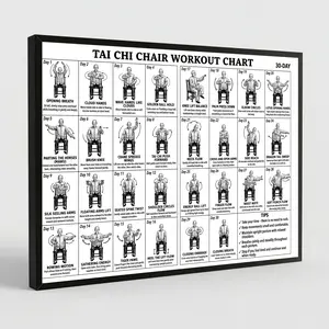Tai Chi Chair Workout Chart Poster Canvas Print Decor, Seated Workout for Seniors & Beginners, Home Gym Living Room Decor Low Impact Mindful Movement for Beginners Elderly