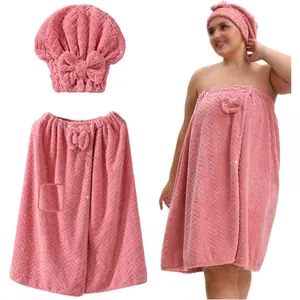 Women's 2026 Plus Size Microfiber Bath Set - Fleece Cozy Absorbent Breathable, Oversized Button Design Body Wrap, Hair Drying Shower Cap, Adjustable Spa Toweling Robe, Ideal for Home & Travel, Great Gift (Sports Towel Accessory)