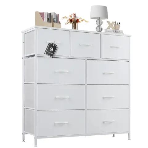 Sweetcrispy 9 Drawers Dresser for Bedroom, Storage Drawers, Fabric Storage Tower Chest of Drawers with Fabric Bins, Sturdy Metal Frame