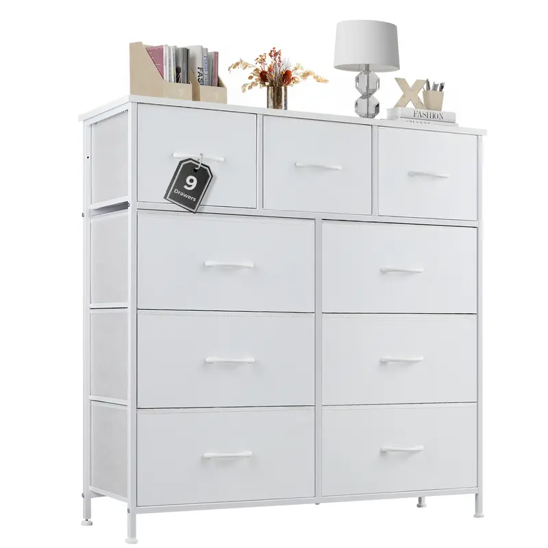 Sweetcrispy 9 Drawers Dresser for Bedroom, Storage Drawers, Fabric Storage Tower Chest of Drawers with Fabric Bins, Sturdy Metal Frame