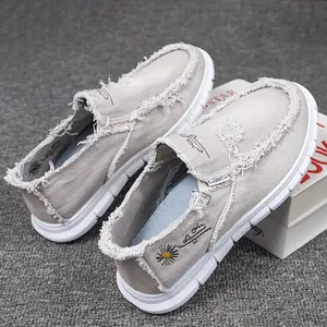Men's Vintage Breathable Canvas Slip On Loafer Shoes Comfy Non Slip Casual Durable Soft Sole Walking Shoes Men's Daily Footwear