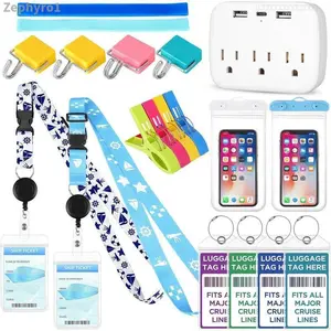 19/21-Piece Cruise essential kit includes a non-surge power strip, cruise card lanyard, luggage tags, magnetic hooks, towel straps and clips, suitable for all cruise ships Mini Car Crash Cymbal Air Vent interior makeup hd mirrorZephyroFFSummitSupply7