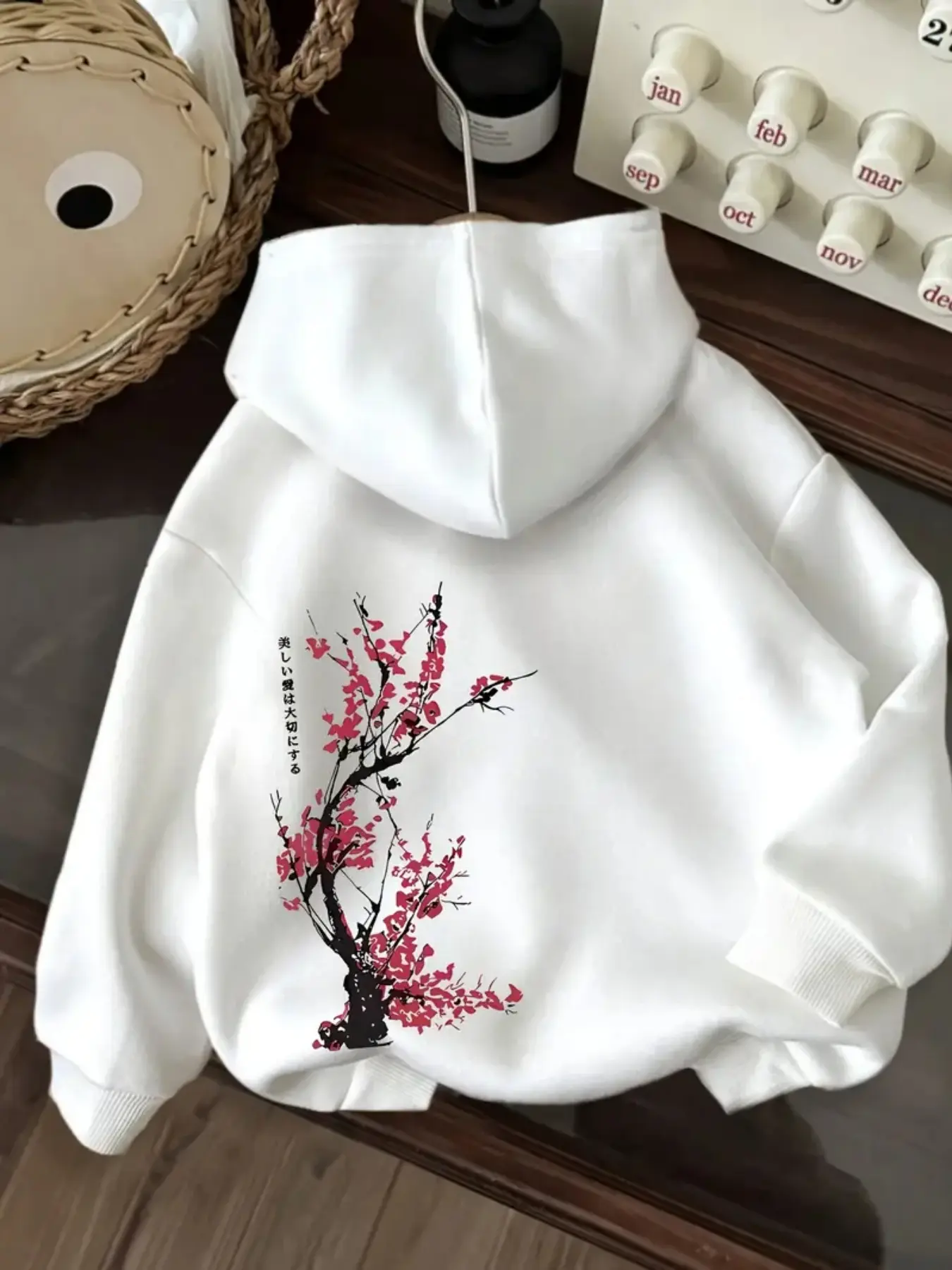 Women's Casual Cherry Blossom Floral Graphic Print Knitted Long Sleeve Hooded Sweatshirt, Relaxed Fit Drawstring Hood, All-Season Comfort, Drawstring Hoodie Top