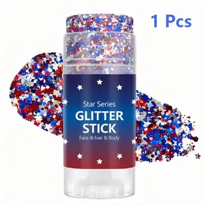 Red White Blue Patriotic Glitter Stick, Face Hair Body Chunky Glitter Gel for 4th of July Independence Day Party Makeup