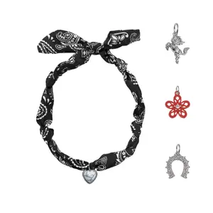 2026 New Paisley Print Scarf Choker Necklace, Interchangeable Western Cowboy Pendant Cloth Necklaces, Removable Flower Horseshoe Boot Hat Charms Adjustable Fabric Neck Jewelry for Women