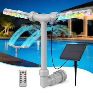 Solar Pool Fountain with Lights, DealsForYouDays Summer Deal, 4th of July Pool Party Decor, Dual Spray Water Fountain for Above Ground & Inground Pools, XL Solar Panel Pool Sprinkler, High-Pressure Waterfall Accessories