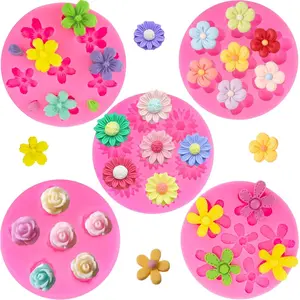 5Pcs Silicone Flower Molds Rose Daisy Chocolate Fondant Molds for Baking Cake Cupcake Decorating DIY Soap Ice Cube Resin Polymer Clay Craft