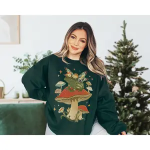 Frog Sweatshirt Mushroom Sweatshirt Cottagecore Sweater Mushroom Sweater Goblincore Clothing Frog Sweater Frog And Toad Mushroom Lovers Gift Top Classic Cotton Crewneck Sweatshirt And Funny Hoodie Ladies And Womens