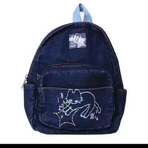 Cartoon Embroidery Cat Denim Backpack Y2K - 90s Cartoon Embroidery Cat Denim Backpack Y2K - 90s