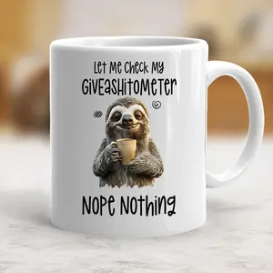 Stylish Classic Printed Ceramic Coffee Mug - Funny "Let Me Check My Giveashitometer, Nope Nothing" Design, Beverage Drink Cup - scs11342