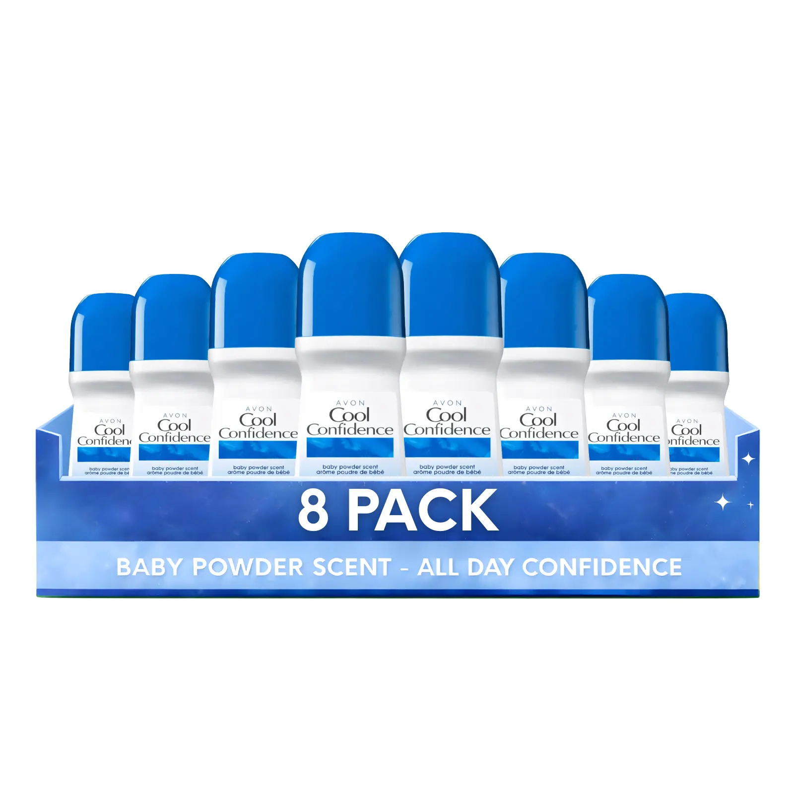 Cool Confidence Baby Powder Roll-On Anti-Perspirant Deodorant for Women Pack of 8 (2.6 fl oz / 75ml Each) | 24-Hour Odor Protection | Powdery Floral