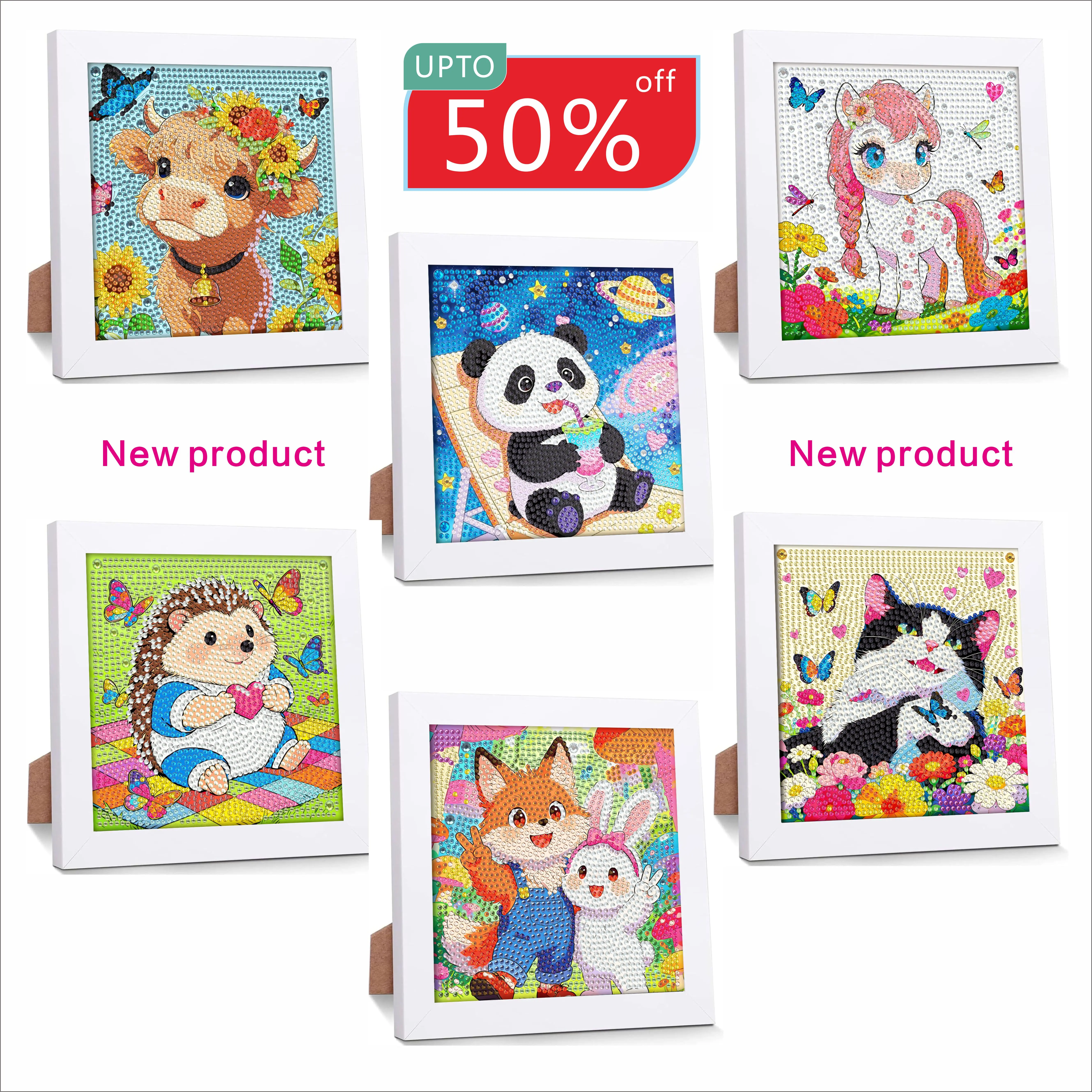 6 Cute Animal 5D-3D Diamond Painting Kits, Colorful Gemstone DIY Needlework Handicrafts, Beginner-Friendly, Improves Hand Skills, Ideal for Family Birthdays Gifts & Home Wall Decoration (Ages 8+)