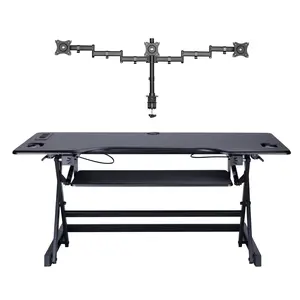 Rocelco Standing Desk Converter 46" with Triple Monitor Mount - Sit Stand Riser