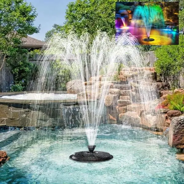 POPOSOAP Floating Fountain Pump 45W 660GPH with LED Lights – Solar Pond Fountain for Backyard, Garden & Outdoor Water Features