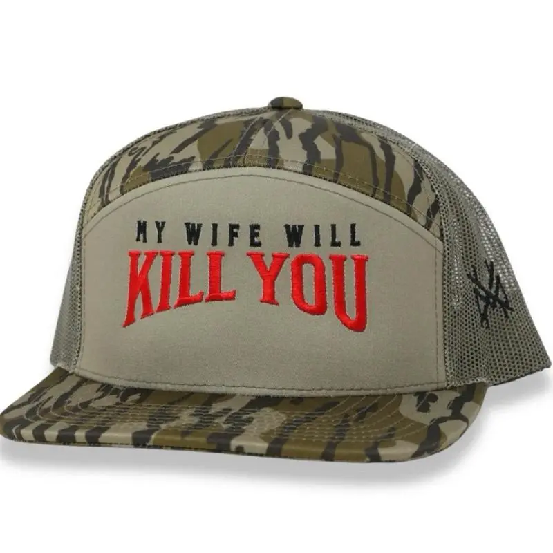 My Wife Will Kill You MadHatter's Embroidered Snapback Adjustable (Up To A Size 8 Head) Premium Trucker Hat