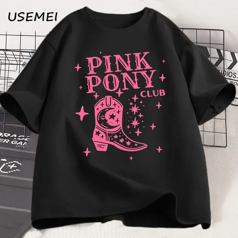 Pink Pony Club Chappell Roan Cowgirl Boots T-shirt Women Hip Hop Fashion Country Music T Shirt Lady Girl Fashion Tee Streetweawr Casual Cotton