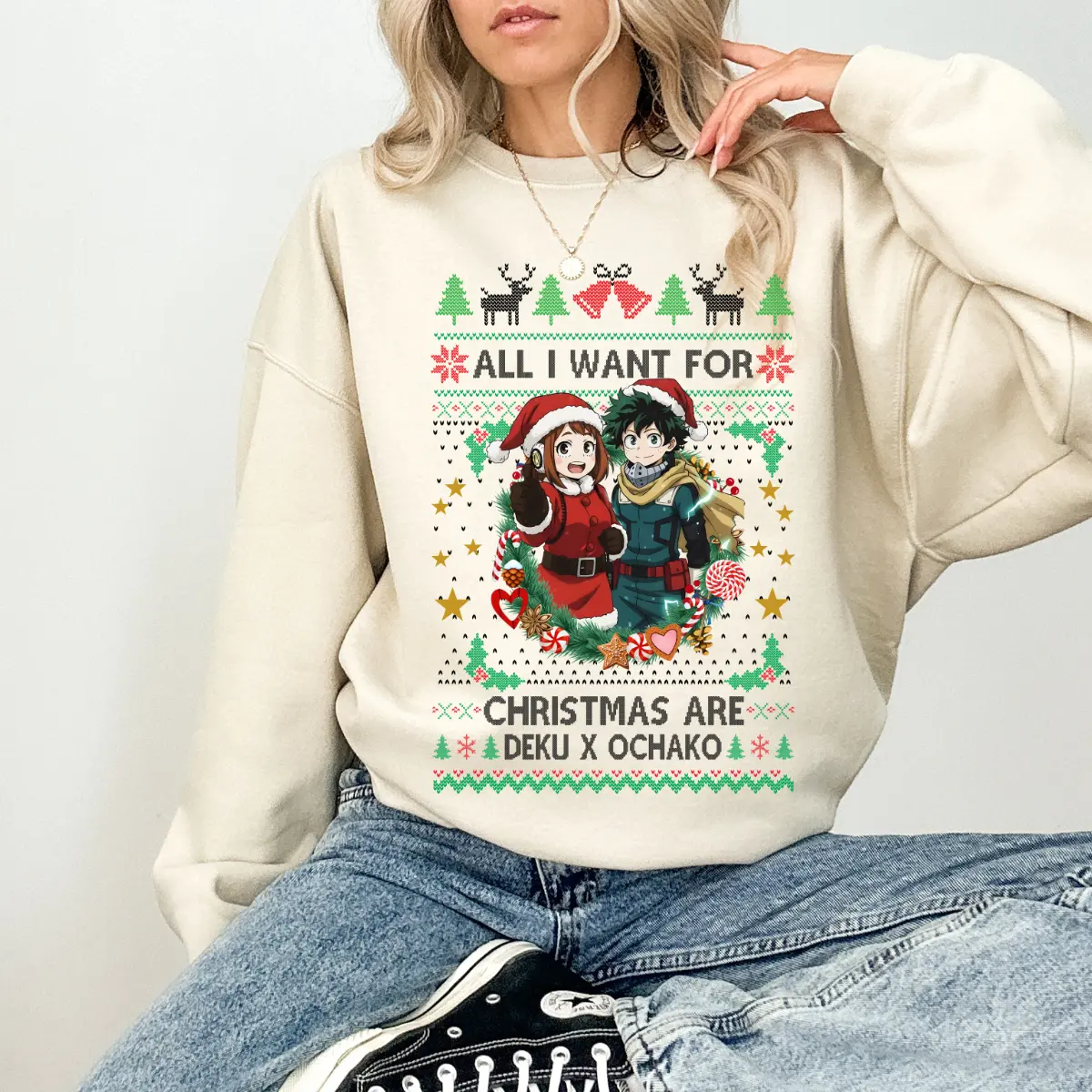 Deku x Ochako Christmas SweatShirt, My Heroes Academiaa SweatShirt, MHA Christmas Tee, Anime Tee, Gift For Fan, For Men, For Women, Streetwear