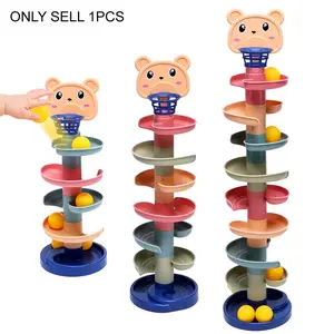 Multi-Layer Slide Ball Tower, Free Assembly, Stacking Game, Cartoon Basketball Design, Large Safe Balls, Chewable, Educational Toy for 3+