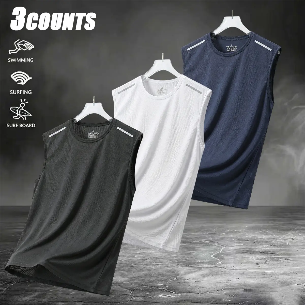 3-Pack Men’s Odor-Resistant Sleeveless Hiking Vest – Silver Ion Quick-Dry Vest, UPF 50 Breathable Racing Vest, Suitable for Camping and Fishing