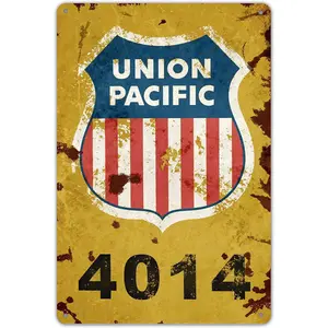 Union Pacific Railway Logo Train Railroad Rustic Retro Wall Decor Metal Tin Sign 8x12in