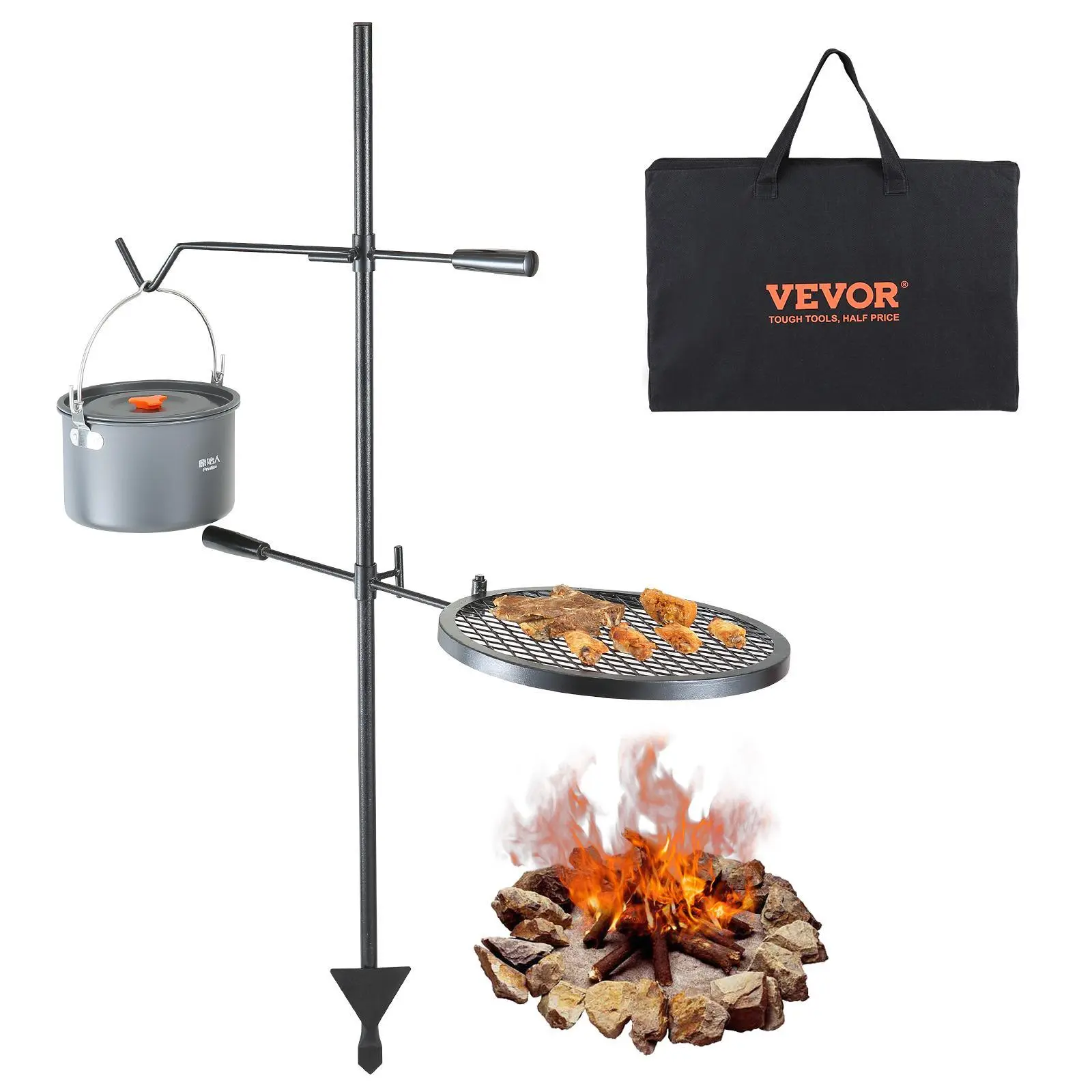 【SummerFinds】VEVOR Swivel Campfire Grill, Fire Pit Grill Grate over Fire Pits, Heavy Duty Steel Grill Grates, 360° Adjustable Open Fire Outdoor Cooking Equipment, Portable Camp Fire Racks for Camping Outdoor BBQ