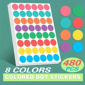 480 Color Coding Dot Stickers for Organization, 10 Sheets with 8 Bright Colors for Office and Classroom, Self-Adhesive Labeling Stickers, High Adhesion, Versatile Usage, Assorted Stickers, Office Supplies