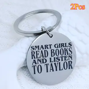 2Pcs Stainless Steel Round Keychain - "Smart Girls Read Books and Listen to Taylor" Engraved Quote - Ideal Gift for TS-Loving, Book-Reading Fans - Perfect for Birthdays & New Year