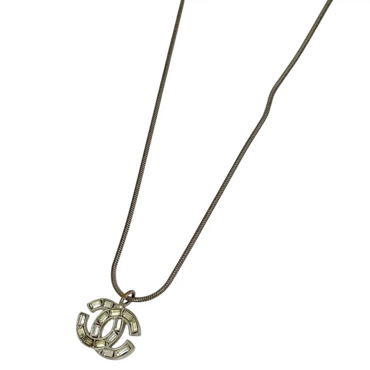 Pre-owned CHANEL Coco Mark Rhinestone Silver Plated Necklace　4000030462256 daisy