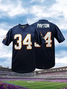 Men's Chicago #34 Football Jersey, Special Edition Jersey, V-Neck Breathable Blue Mesh Sportswear, Embroidered Loose Short Sleeve T-Shirt, Jersey Top, Unisex Outdoor Sports All Seasons