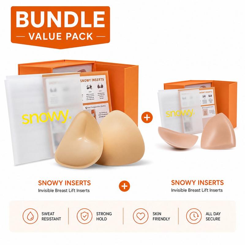 Women's Snowy Value Bundle - Push-Up Sticky Bra Inserts, Thin Invisible Gapfilling Lift Inserts with Double-Sided Glue, Fitted-Top Ready for 2-3 Occasions, All Seasons