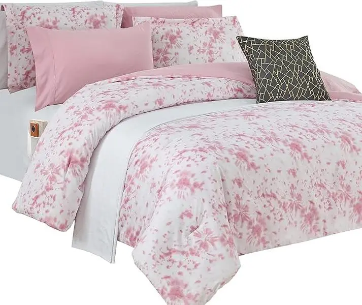Mocassi Decorative Fluffy Microfiber Queen Bedding Set - 10-Piece Tie-Dye Comforter, 6-Piece Sheet Set, Double-Sided Storage Pockets, Silky-Smooth Feel, Decorative Bedding Set, Microfiber Bedding Set