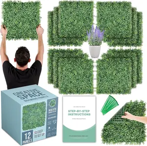 CREATIVE SPACE Grass Wall Panels Artificial Plants Wedding Backdrop 12 PCS 20 x 20 Inch Boxwood Panels Privacy Hedge Screen for Indoor Outdoor Garden Wall Decor Bedroom