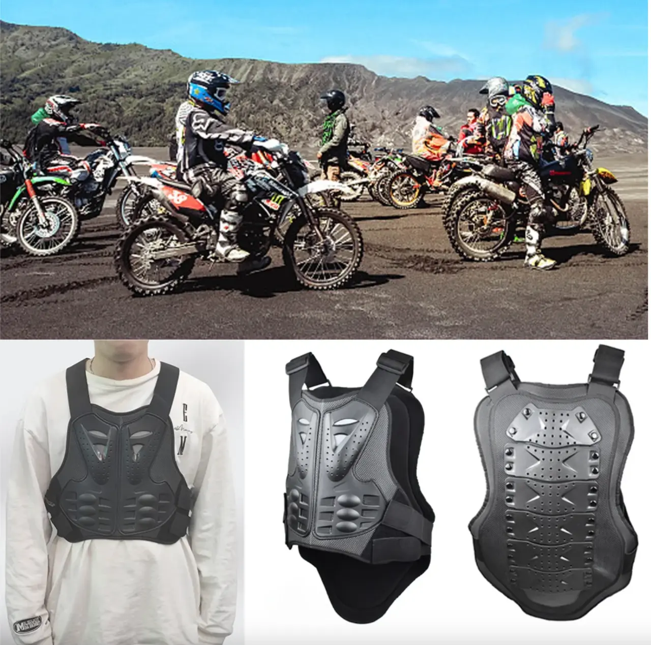 Unisex Adult Motorcycle Armored Chest Back Vest - Motorcycle Protective Gear Accessory, Lightweight PE Shell, Shock-Absorb Crash Pads, Adjustable Straps, Reflective Tape for Enhanced Night Safety, Breathable Durable Impact Guard, Motorcycle Accessories