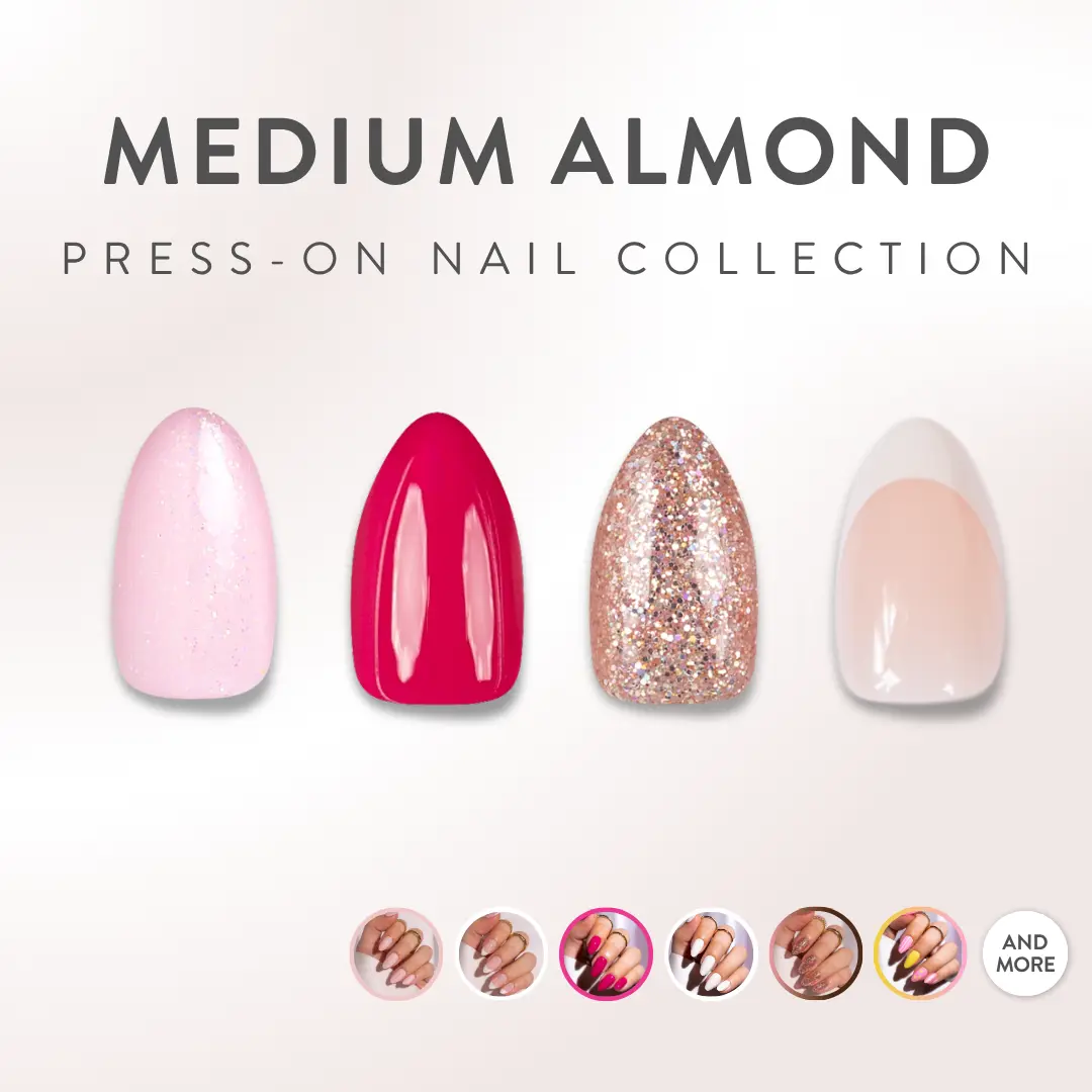 Red Aspen Medium Almond Press On Nails Salon-Quality Damage-Free 2-Week Wear Nail Dashes